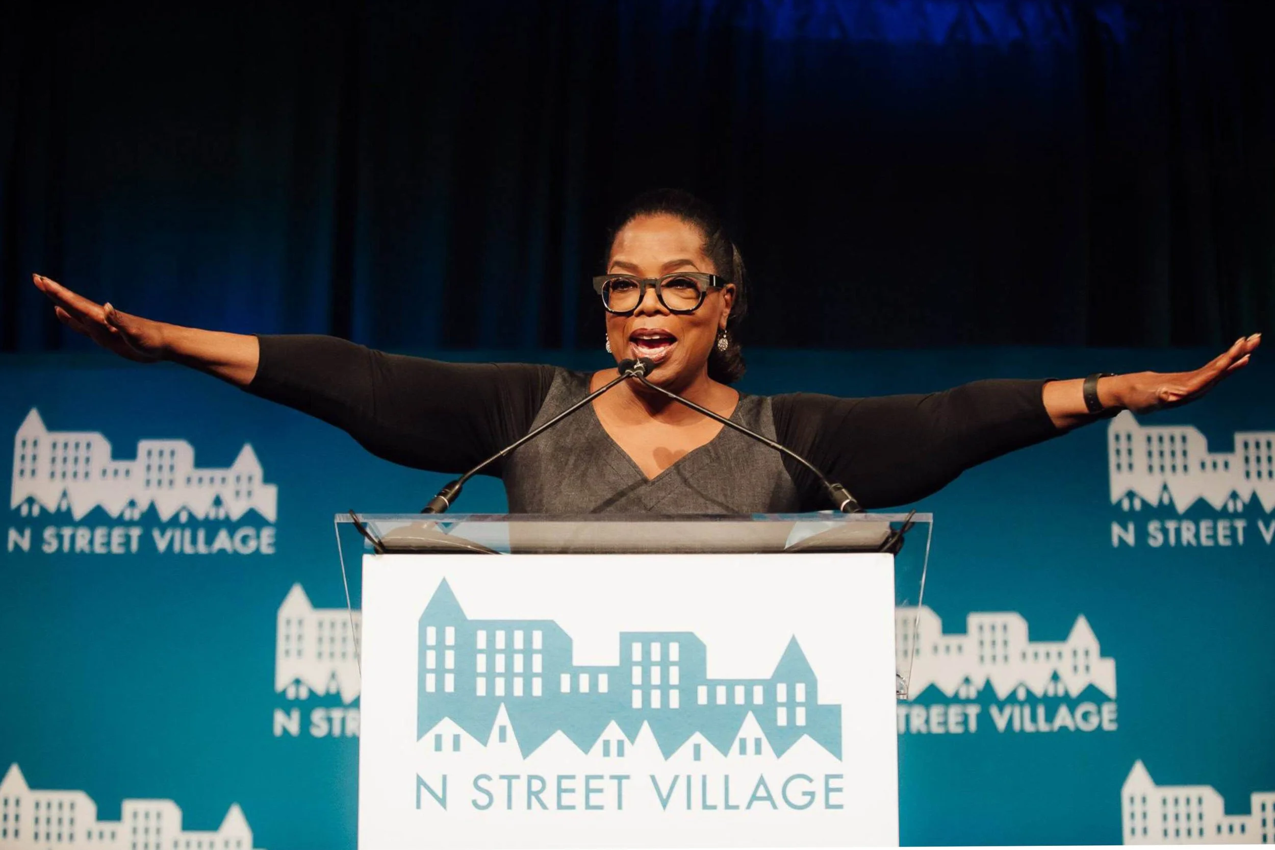 Oprah Winfrey speaking at the N Street Village Gala, an event produced by Stratus Firm, an event production company based in Washington DC