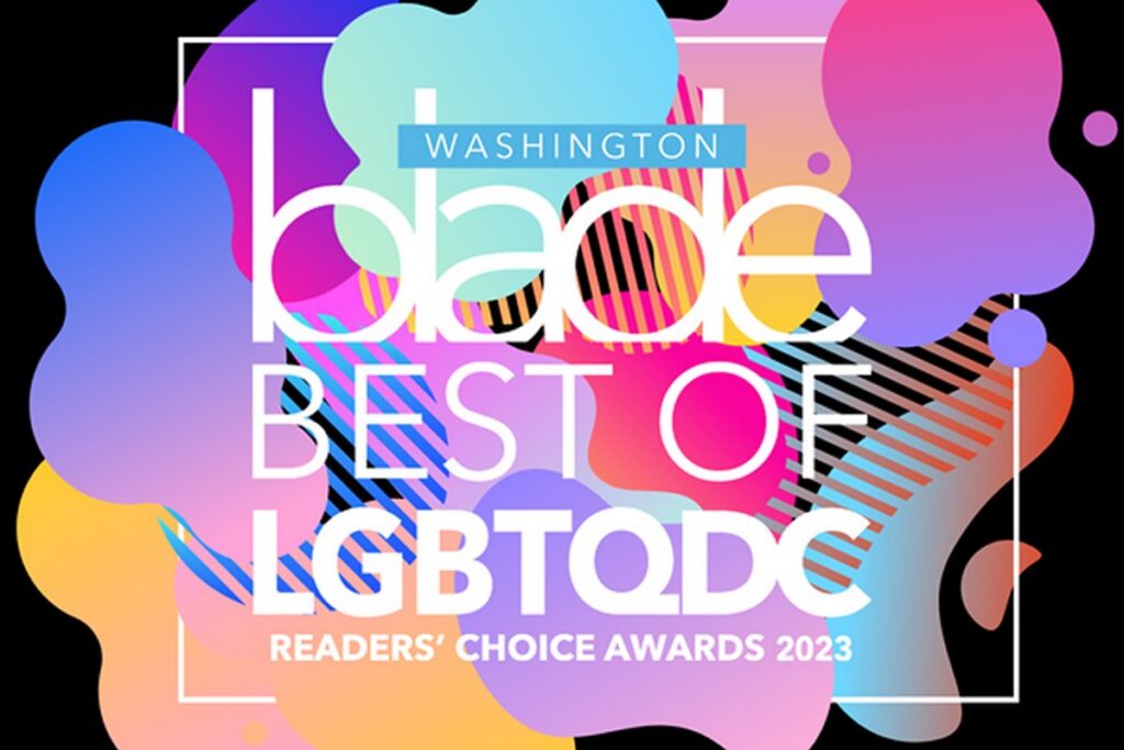 A colorful graphic for Washington Blade's "Best of LGBTQ DC" Reader's Choice Awards, 2023