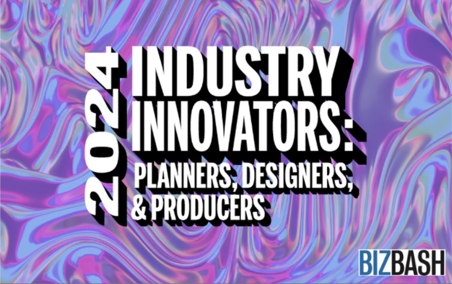 A purple graphic reading "2024 Industry Innovators: Planners, Designers, & Producers", from BizBash