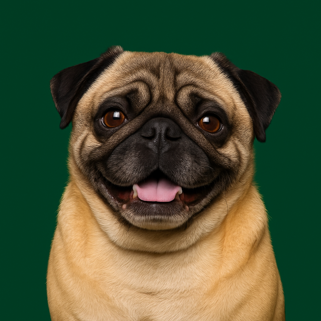 Bruce, a black-and-tan pug