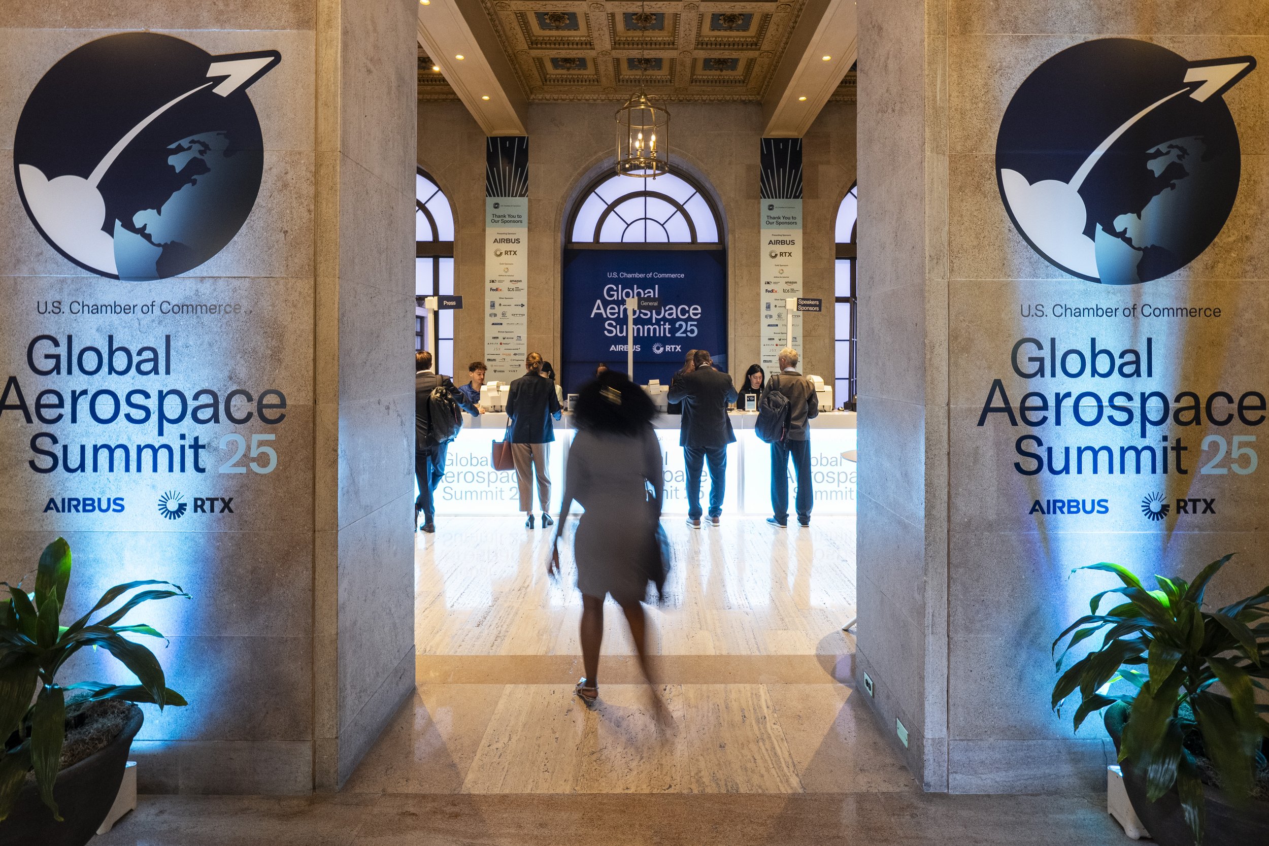 Participants arrive during day one of the 2025 Global Aerospace Summit at the U.S. Chamber of Commerce in Washington, DC, USA, 09 September, 2025. Photo by Joshua Roberts / © U.S. Chamber of Commerce