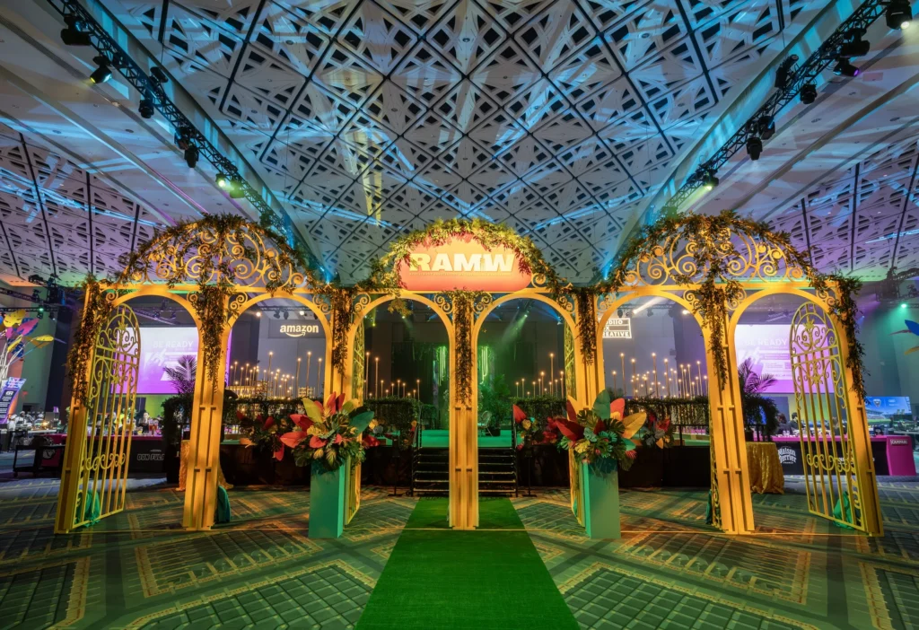 Decorative entry gates set up in front of the stage at the 2024 RAMMY Awards.