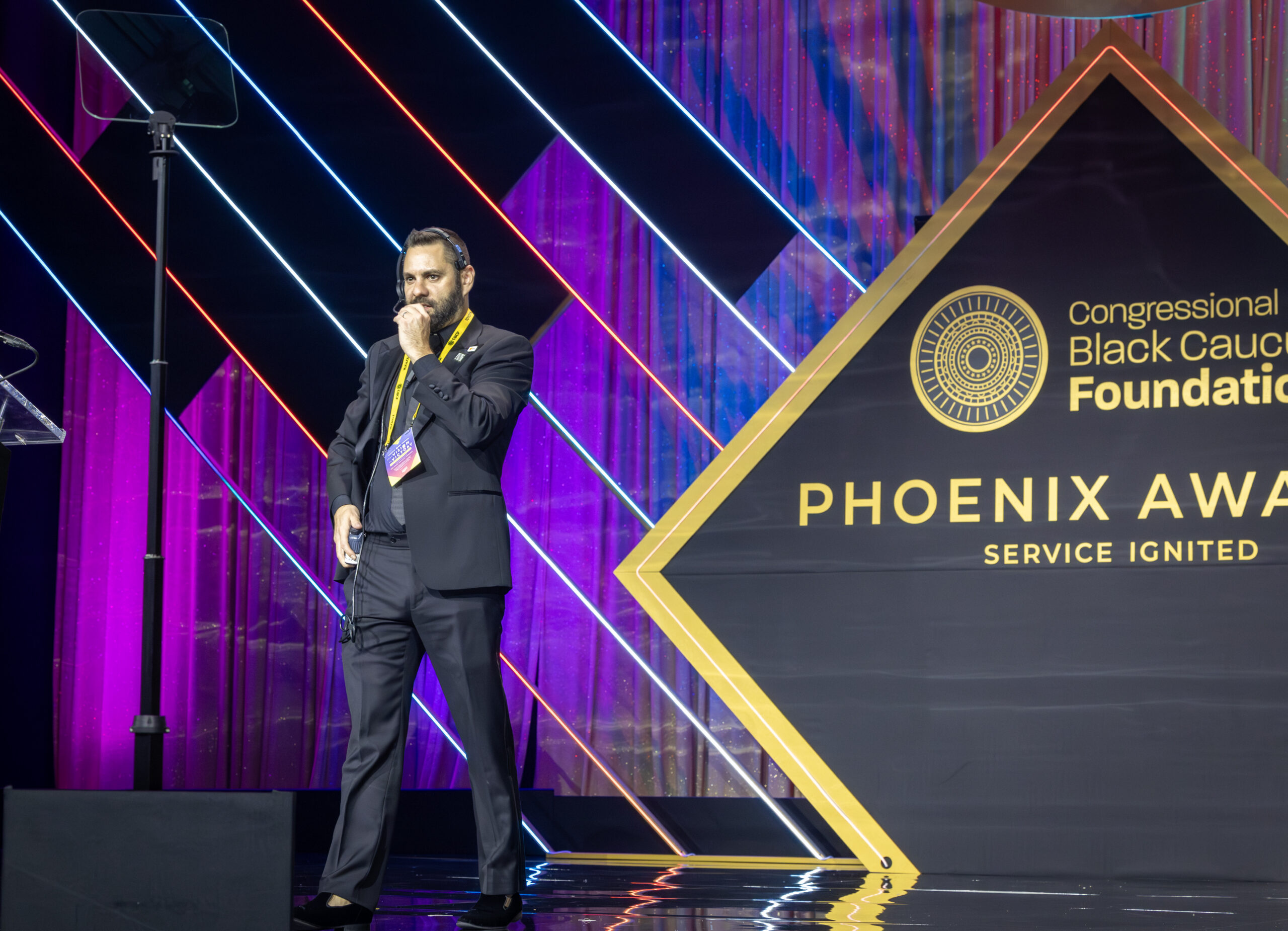 A speaker onstage at the Congressional Black Caucus Foundation's Phoenix Awards event.